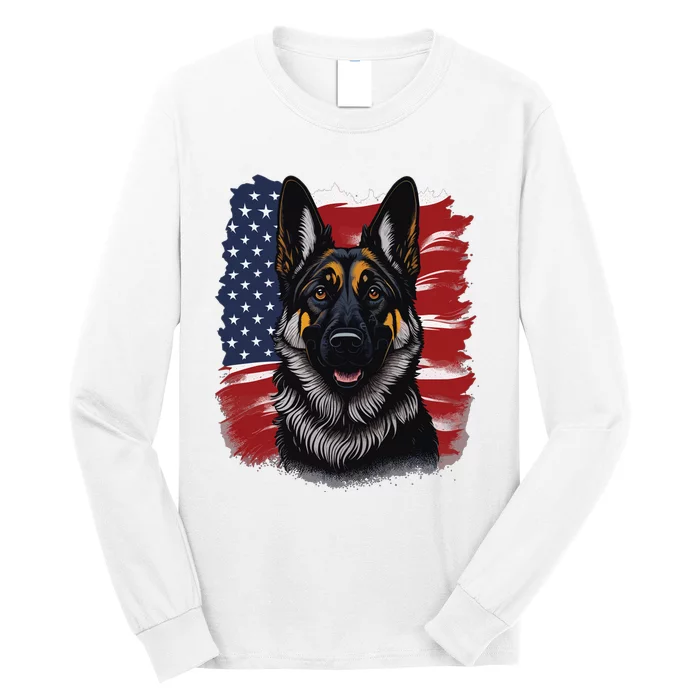 German Shepherd Dog USA Flag Long Sleeve Shirt