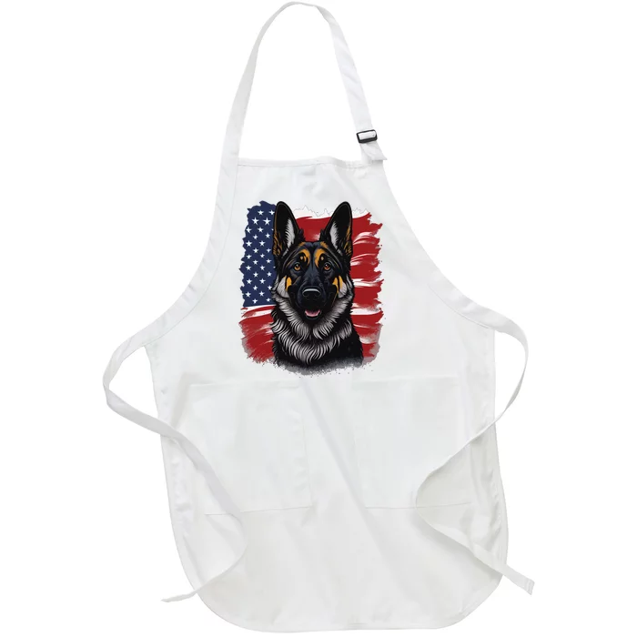 German Shepherd Dog USA Flag Full-Length Apron With Pocket