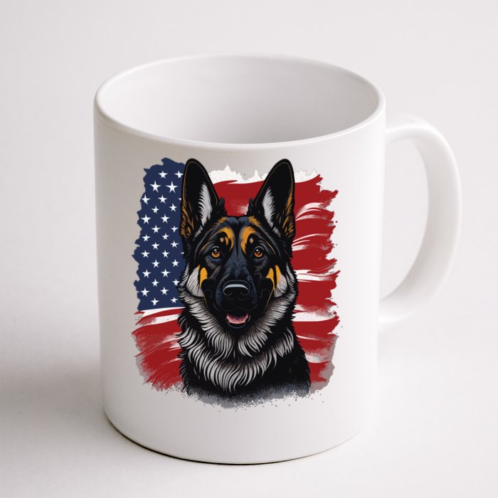 German Shepherd Dog USA Flag Front & Back Coffee Mug