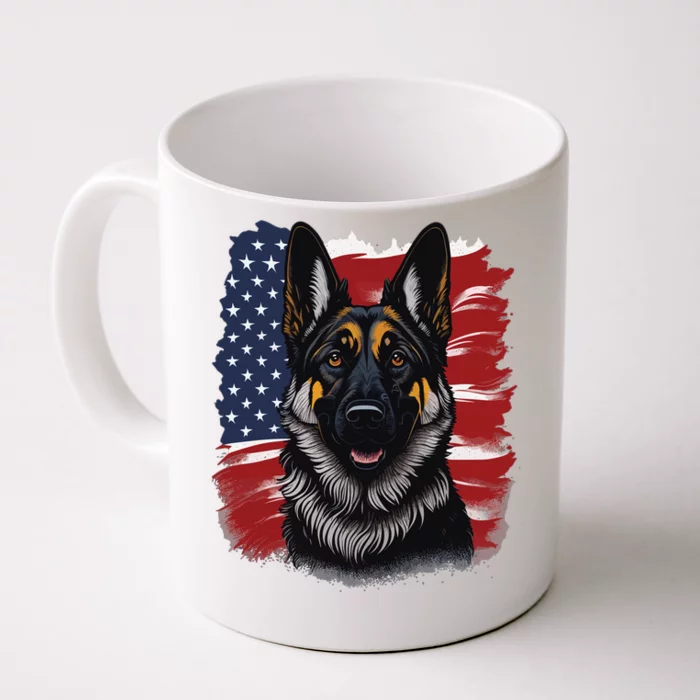 German Shepherd Dog USA Flag Front & Back Coffee Mug