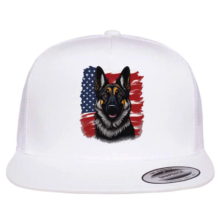 German Shepherd Dog USA Flag Flat Bill Trucker Hat