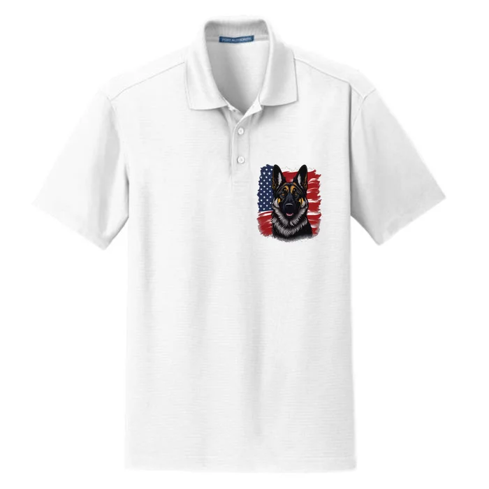 German Shepherd Dog USA Flag Dry Zone Grid Performance Polo