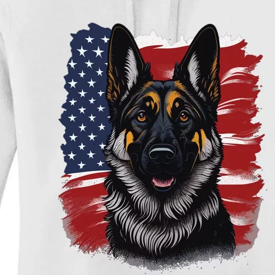 German Shepherd Dog USA Flag Women's Pullover Hoodie