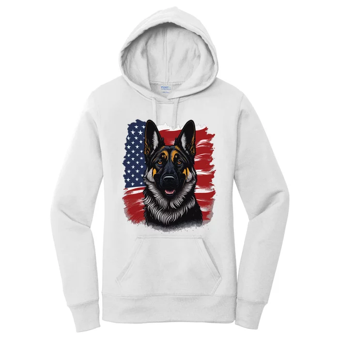 German Shepherd Dog USA Flag Women's Pullover Hoodie