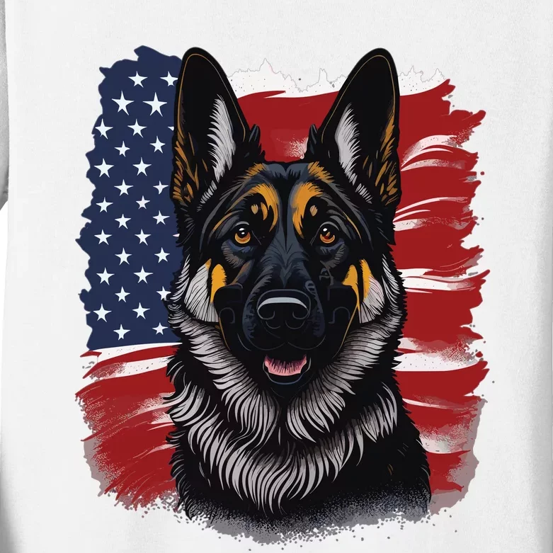 German Shepherd Dog USA Flag Kids Long Sleeve Shirt