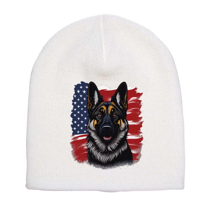 German Shepherd Dog USA Flag Short Acrylic Beanie