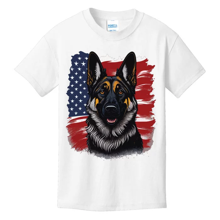 German Shepherd Dog USA Flag Kids T-Shirt