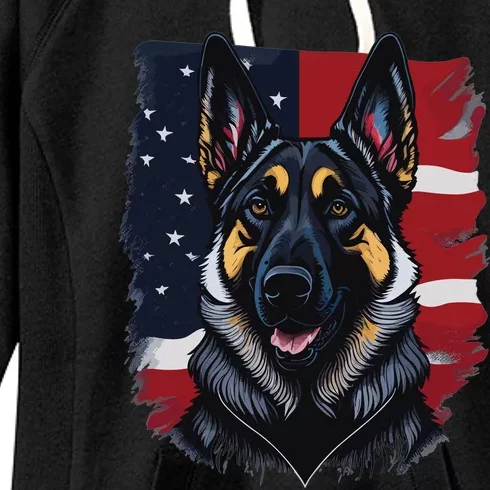 German Shepherd Dog USA Flag Women's Fleece Hoodie