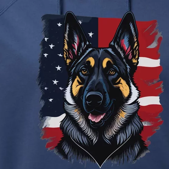 German Shepherd Dog USA Flag Performance Fleece Hoodie