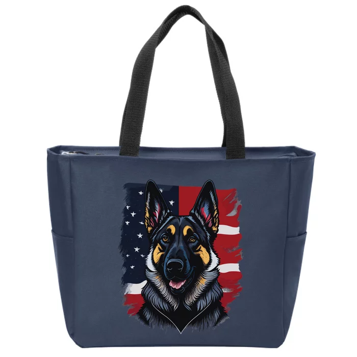 German Shepherd Dog USA Flag Zip Tote Bag