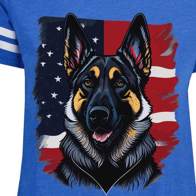 German Shepherd Dog USA Flag Enza Ladies Jersey Football T-Shirt