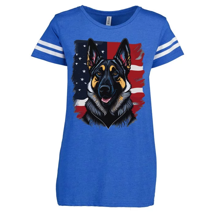 German Shepherd Dog USA Flag Enza Ladies Jersey Football T-Shirt