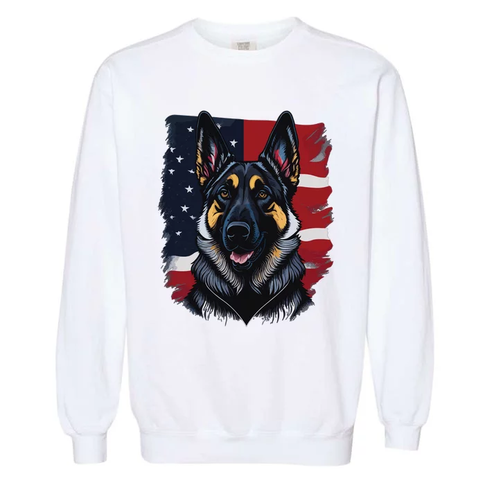 German Shepherd Dog USA Flag Garment-Dyed Sweatshirt