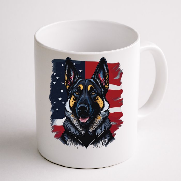 German Shepherd Dog USA Flag Front & Back Coffee Mug