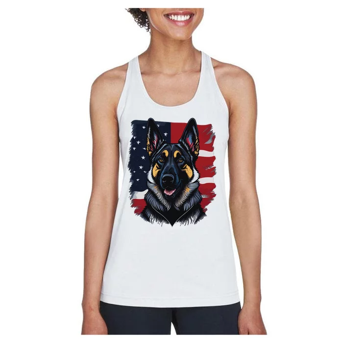 German Shepherd Dog USA Flag Women's Racerback Tank