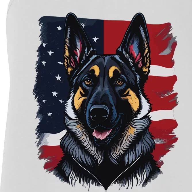 German Shepherd Dog USA Flag Women's Racerback Tank