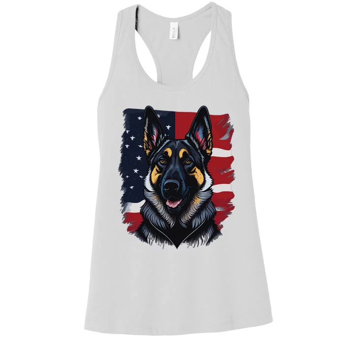 German Shepherd Dog USA Flag Women's Racerback Tank