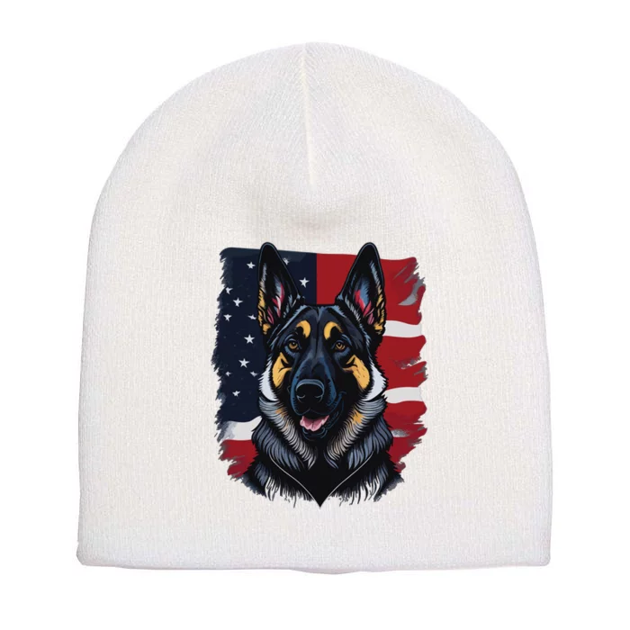 German Shepherd Dog USA Flag Short Acrylic Beanie