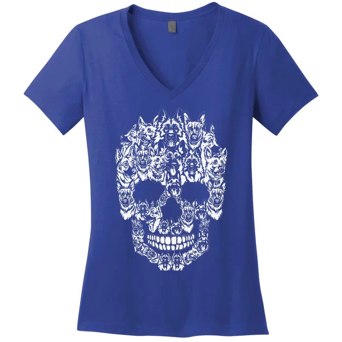 German Shepherd Dog Graphic Halloween Skull Costumes Women's V-Neck T-Shirt