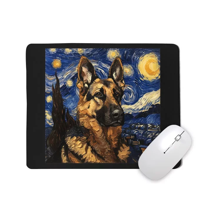 German Shepherd Dog Van Gogh Style Starry Night Mousepad