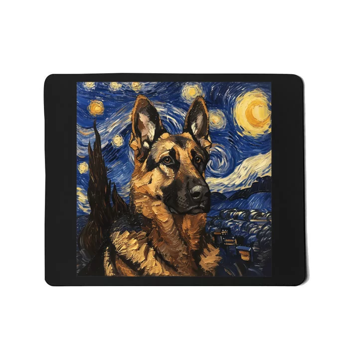 German Shepherd Dog Van Gogh Style Starry Night Mousepad