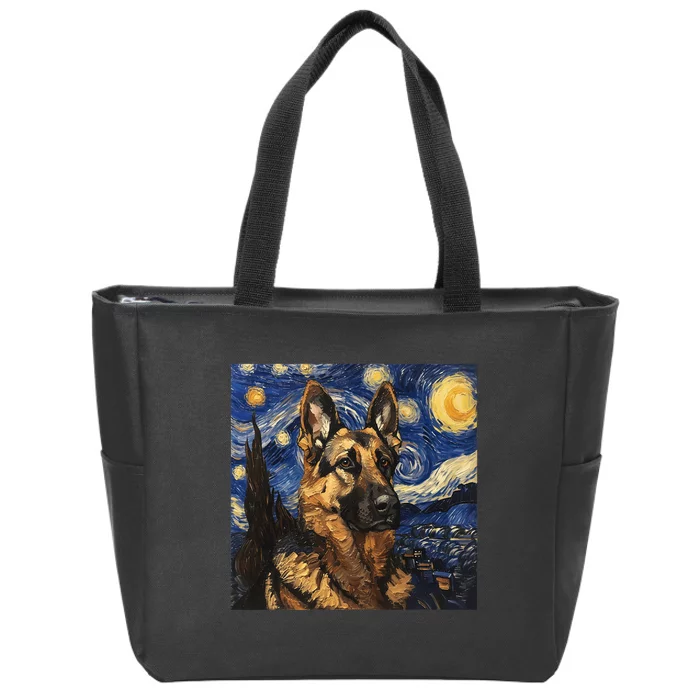 German Shepherd Dog Van Gogh Style Starry Night Zip Tote Bag