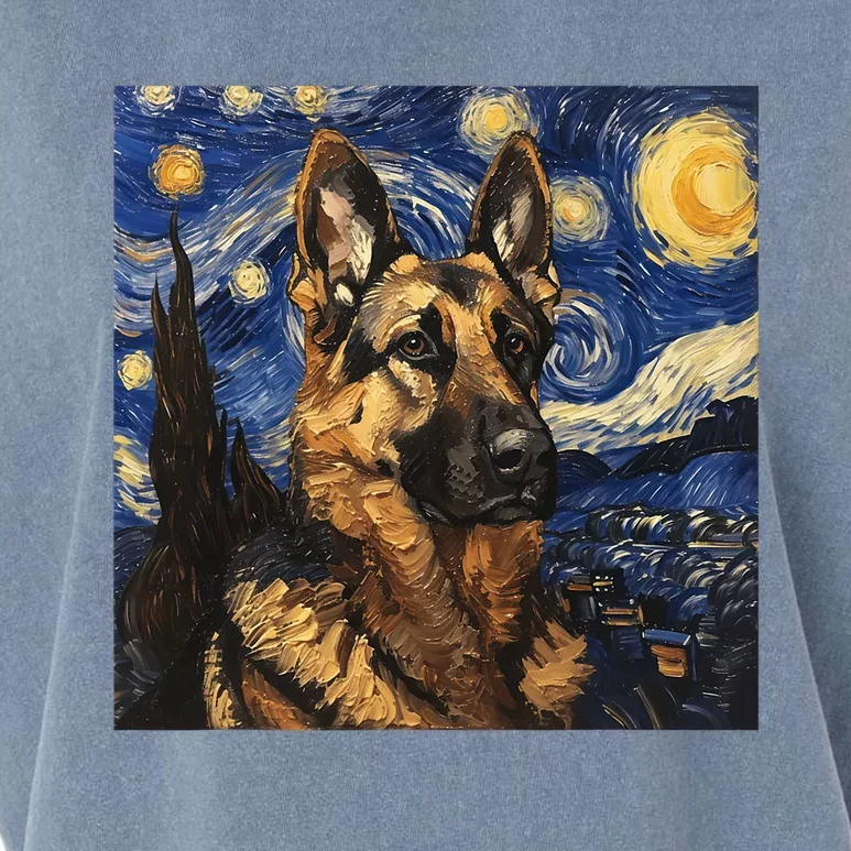 German Shepherd Dog Van Gogh Style Starry Night Garment-Dyed Women's Muscle Tee