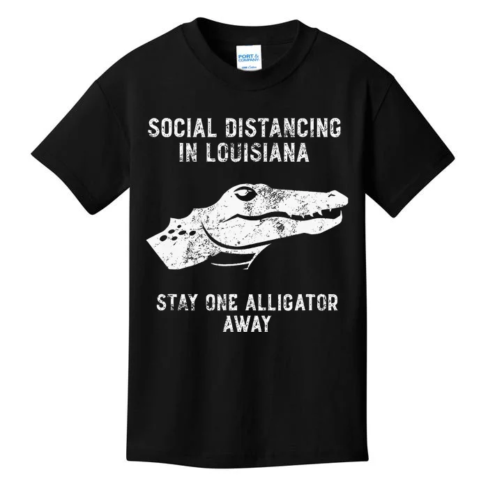 Grunge Social Distancing In Louisiana Stay One Alligator Kids T-Shirt