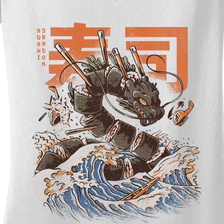 Great Sushi Dragon Japanese Food Kawaii Anime Women's V-Neck T-Shirt