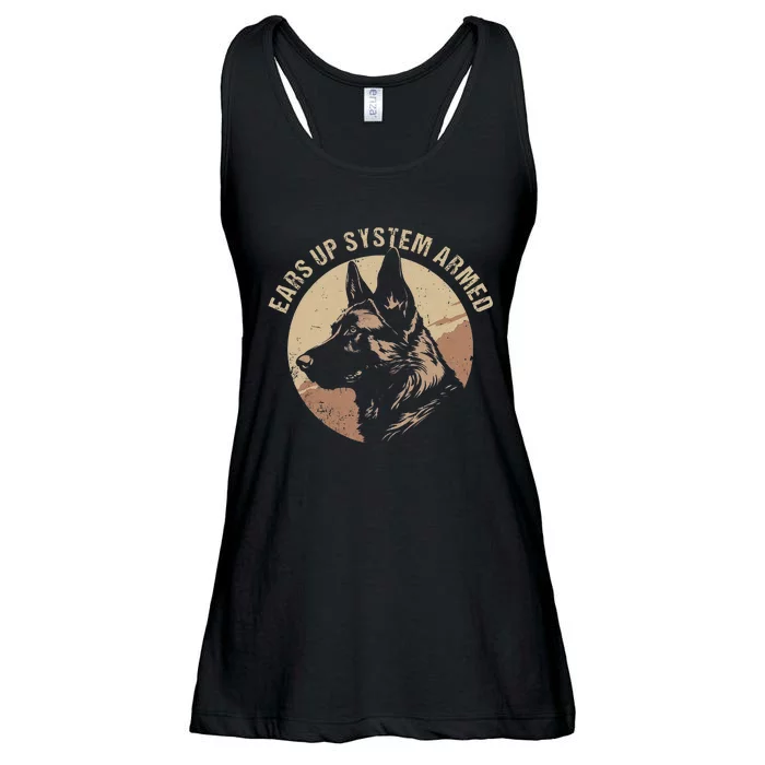 German Shepherd Ears Up System Armed Outfit Dog Breed Animal Ladies Essential Flowy Tank