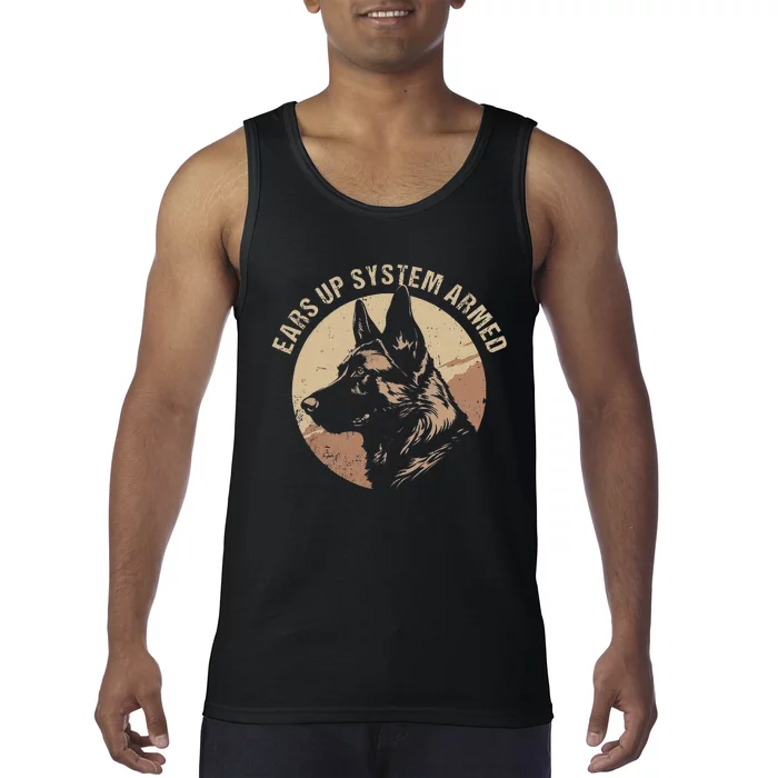 German Shepherd Ears Up System Armed Outfit Dog Breed Animal Tank Top