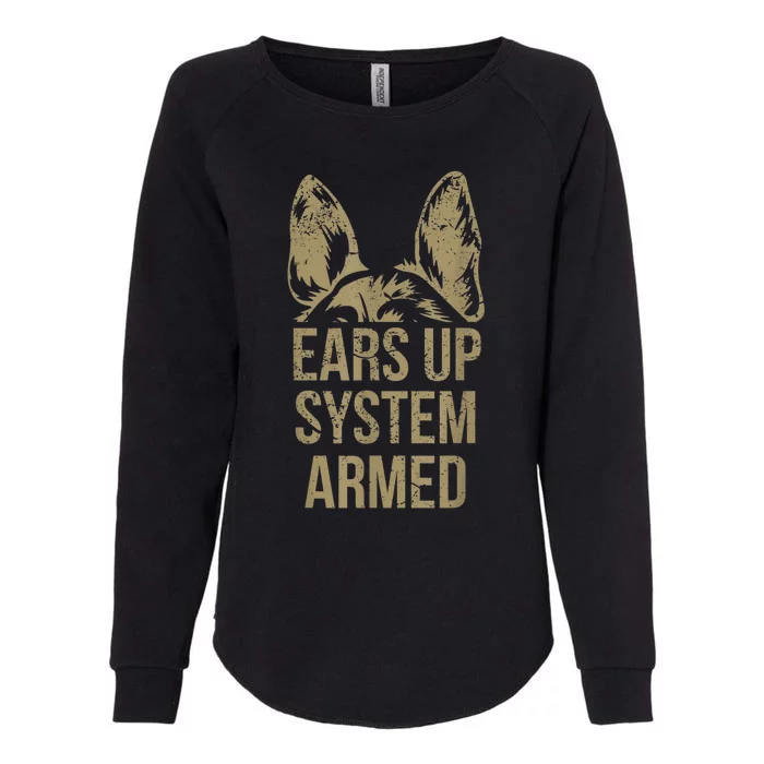 German Shepherd Ears Up System Armed Womens California Wash Sweatshirt