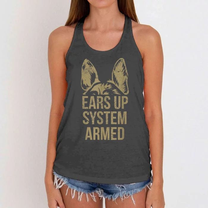 German Shepherd Ears Up System Armed Women's Knotted Racerback Tank