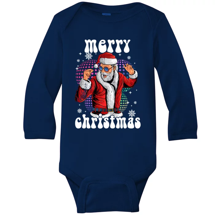 Groovy Santa Funny Disco Christmas Pjs And Costume Idea Gift Baby Long Sleeve Bodysuit