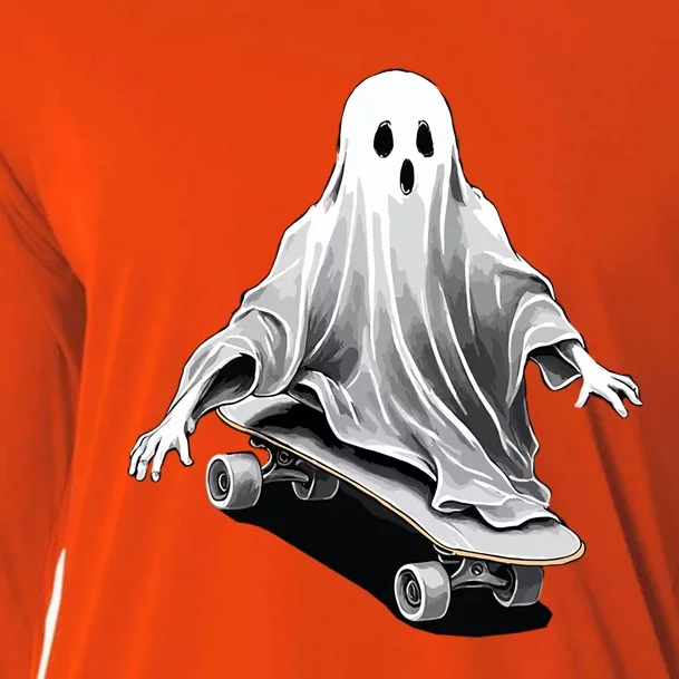 Ghost Skateboard Funny Skateboarding Lazy Halloween Costume Funny Gift Cooling Performance Long Sleeve Crew