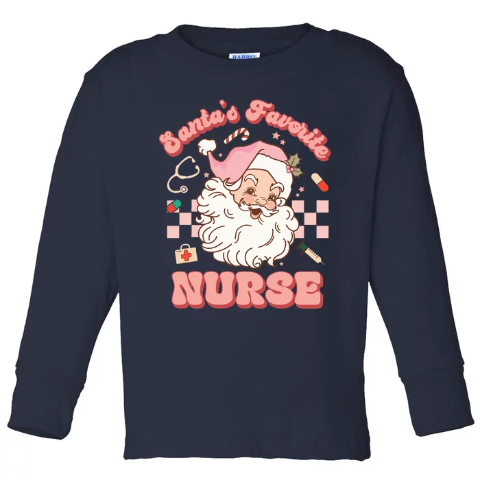 Groovy Santa's Favorite Nurse Christmas RN ER ICU Toddler Long Sleeve Shirt