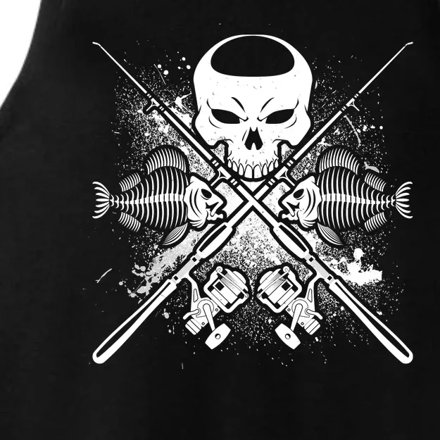 Grunge Skull Fish Bone Fishing Ladies Tri-Blend Wicking Tank