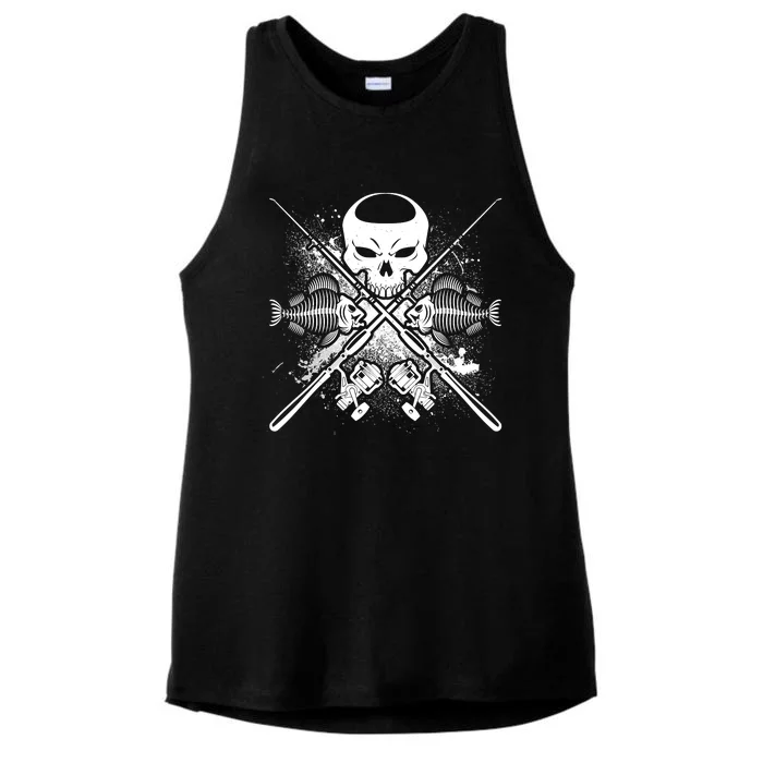 Grunge Skull Fish Bone Fishing Ladies Tri-Blend Wicking Tank