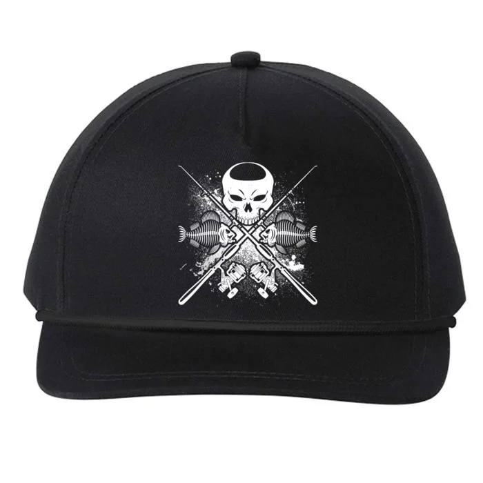 Grunge Skull Fish Bone Fishing Snapback Five-Panel Rope Hat