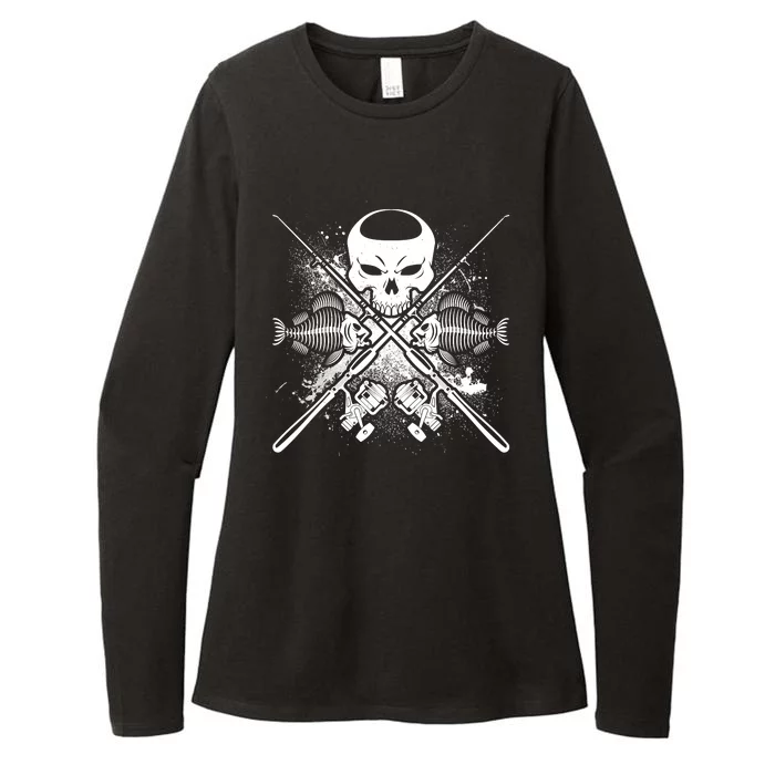 Grunge Skull Fish Bone Fishing Womens CVC Long Sleeve Shirt