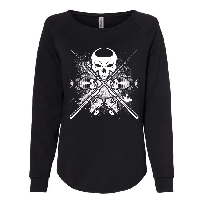 Grunge Skull Fish Bone Fishing Womens California Wash Sweatshirt