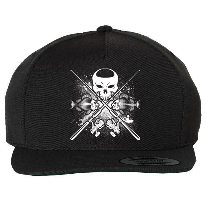 Grunge Skull Fish Bone Fishing Wool Snapback Cap