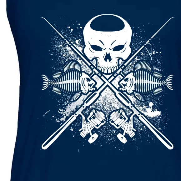 Grunge Skull Fish Bone Fishing Ladies Essential Flowy Tank