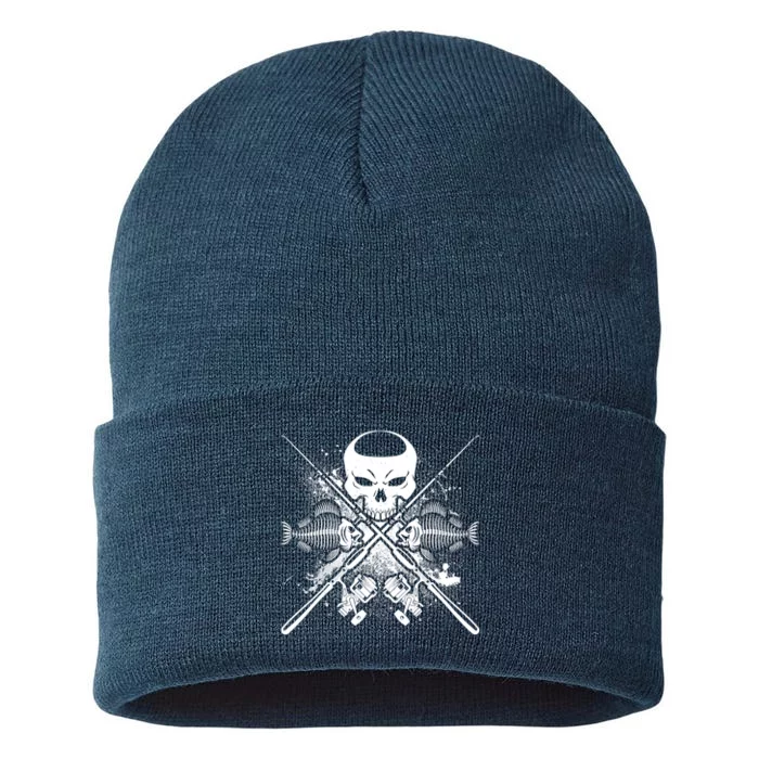 Grunge Skull Fish Bone Fishing Sustainable Knit Beanie