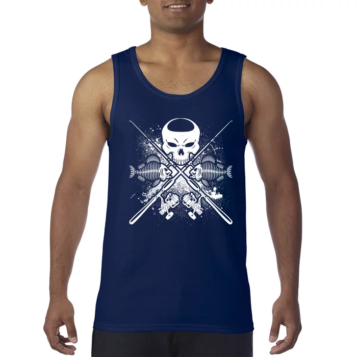 Grunge Skull Fish Bone Fishing Tank Top