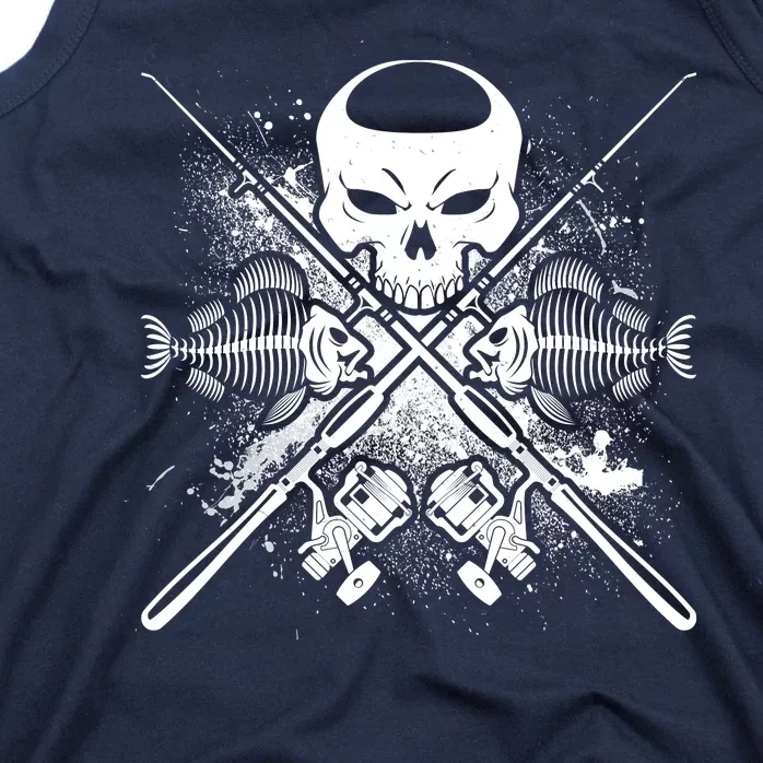 Grunge Skull Fish Bone Fishing Tank Top