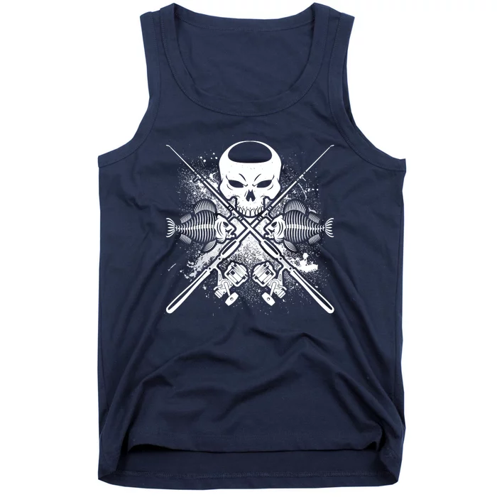 Grunge Skull Fish Bone Fishing Tank Top