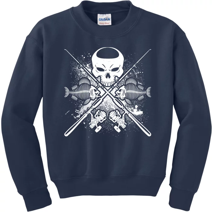 Grunge Skull Fish Bone Fishing Kids Sweatshirt