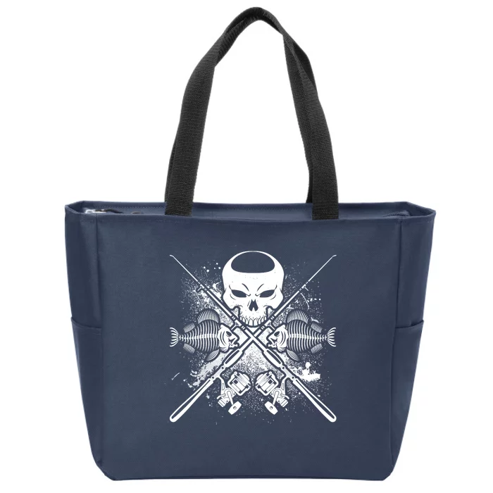 Grunge Skull Fish Bone Fishing Zip Tote Bag