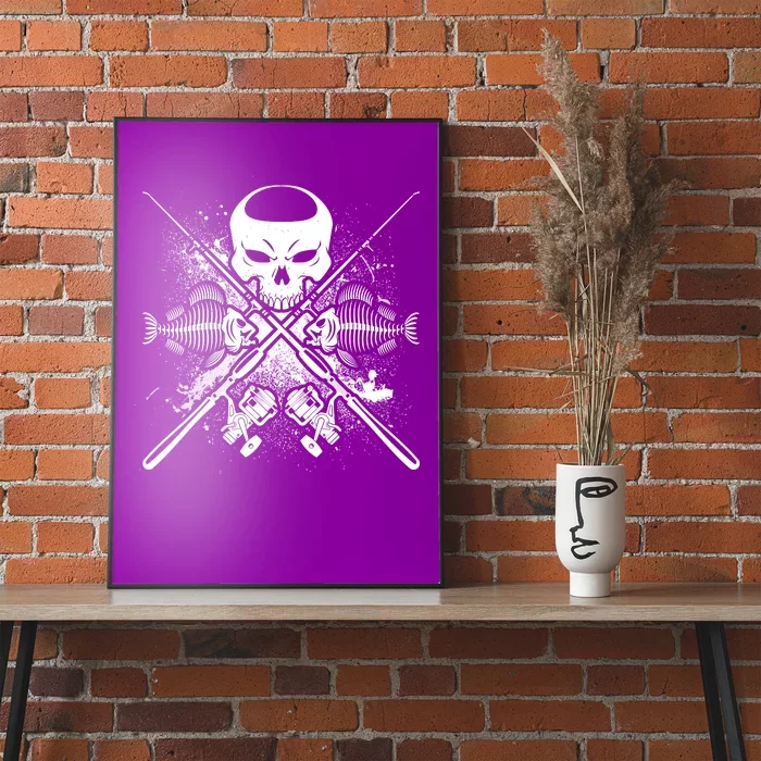 Grunge Skull Fish Bone Fishing Poster